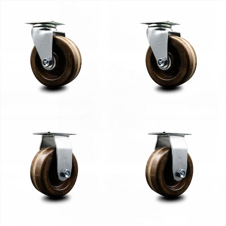 Service Caster 4 Inch High Temp Phenolic Caster Set with Roller Bearings 2 Swivel 2 Rigid SCC SCC-20S420-PHRHT-2-R-2